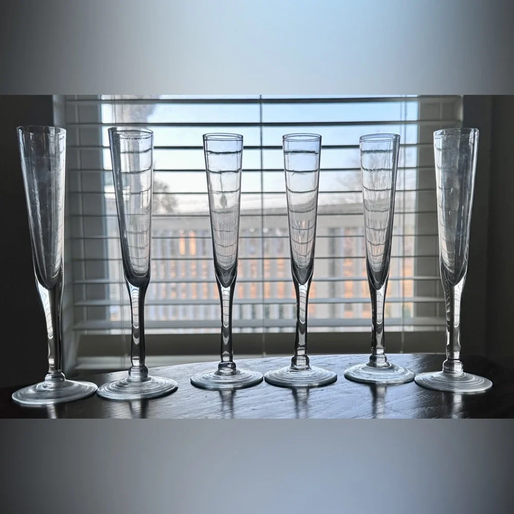 Vintage MCM Tall Slender Cordial Champagne Flute Glasses Set of 6   7” tall